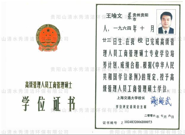 王喻文碩士學(xué)位證書